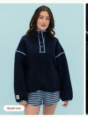 Eleven Eleven Denim Trim Fleece Pullover XS
